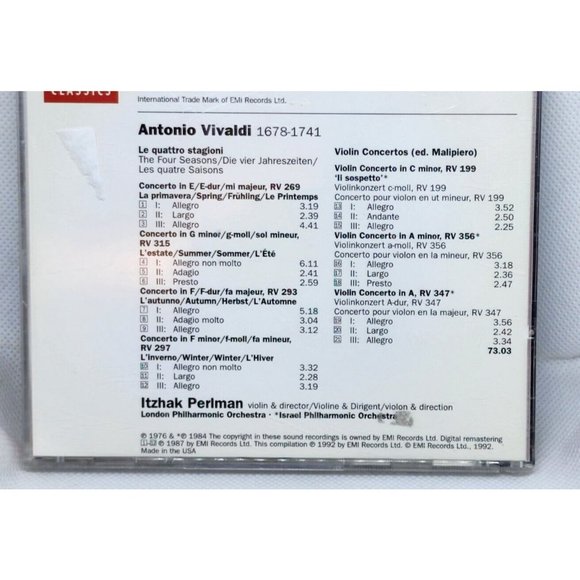 Itzhak Perlman Vivaldi The Four Seasons 3 Violin Concertos CD EMI Classics - Picture 7 of 11